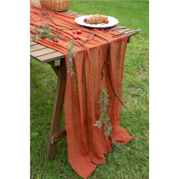 Thanksgiving Fall Table Runner: 120-Inch Terracotta Cheesecloth for Weddings - Picture 6 of 7